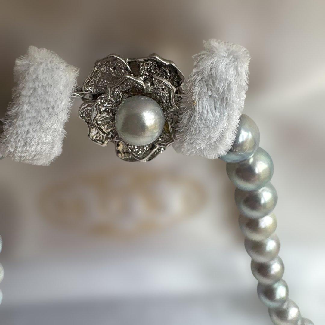 MORI necklace with 7.5mm blue gray Akoya pearls displayed on a white background