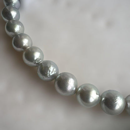 MORI necklace with 7.5mm blue gray Akoya pearls displayed on a white background