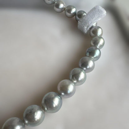 MORI necklace with 7.5mm blue gray Akoya pearls displayed on a white background