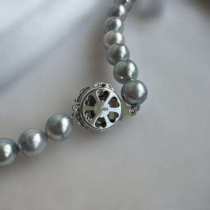 MORI necklace with 7.5mm blue gray Akoya pearls displayed on a white background
