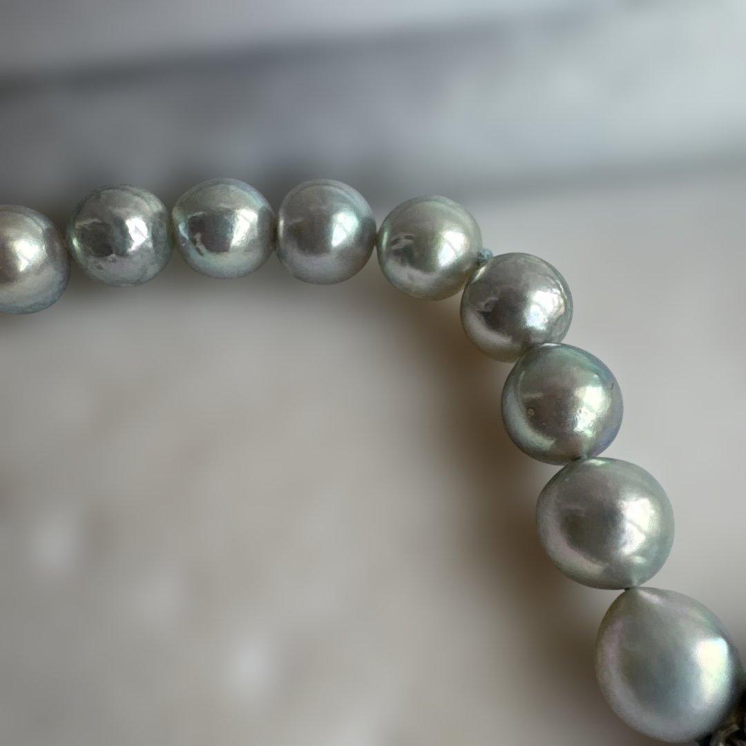 MORI necklace with 7.5mm blue gray Akoya pearls displayed on a white background