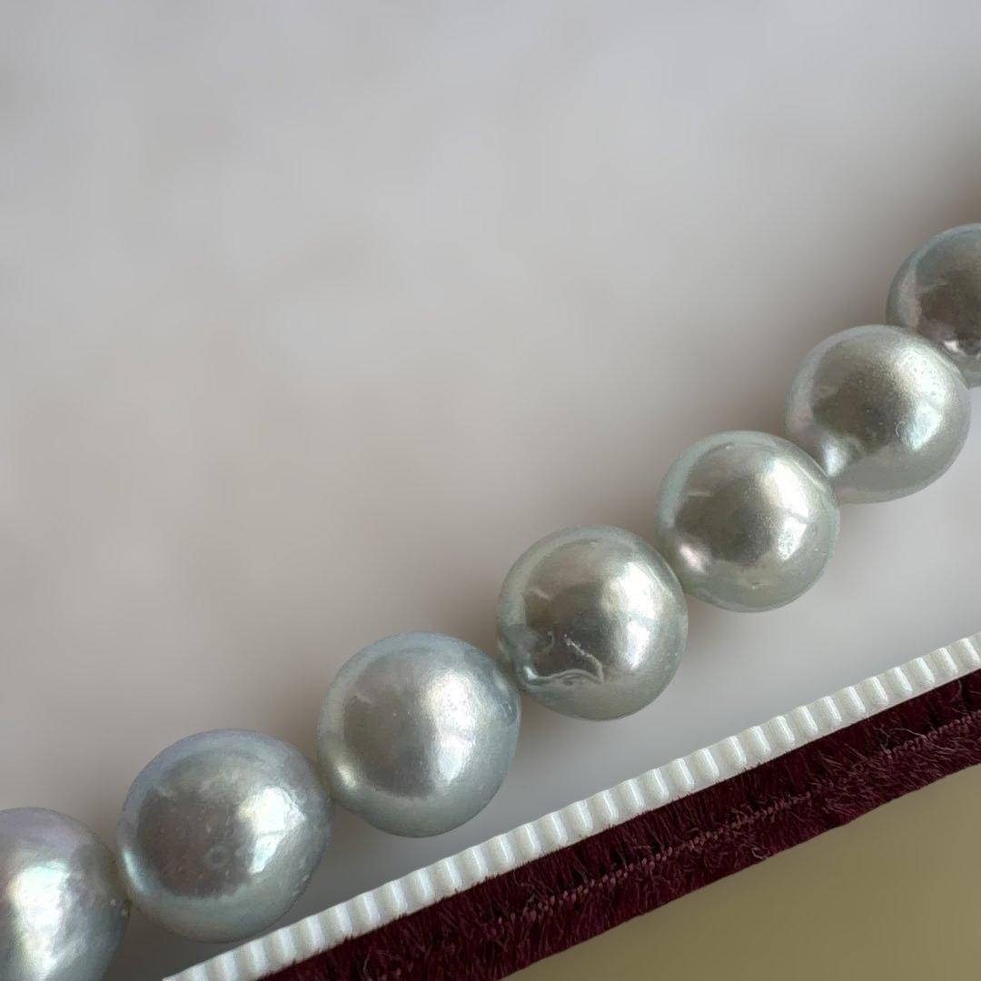 MORI necklace with 7.5mm blue gray Akoya pearls displayed on a white background