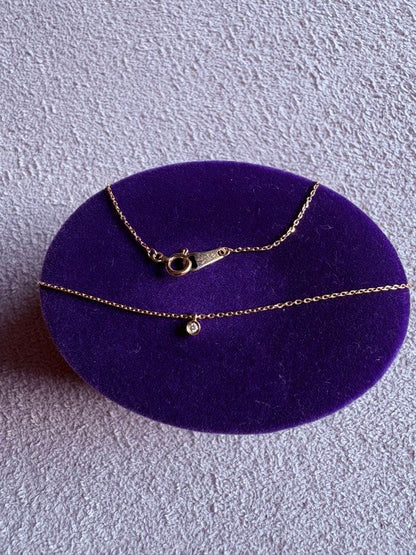 agete 10K diamond pendant necklace with 10K stamp on delicate chain