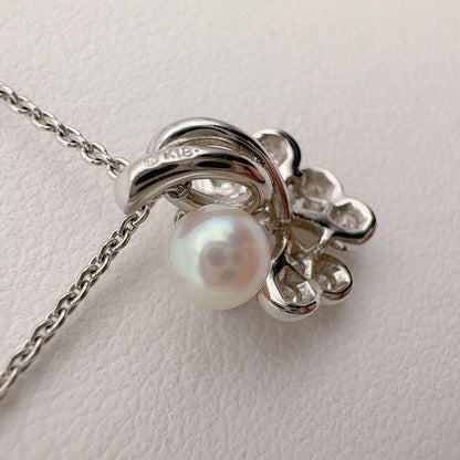 MIKIMOTO K18 gold necklace with diamond and 5.1mm Akoya pearl on a 42cm chain