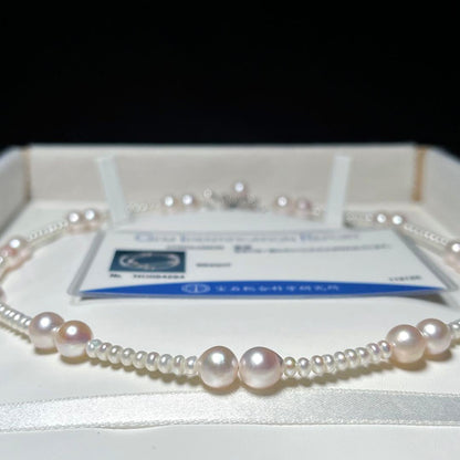 Akoya Pearl and Baby Pearl round necklace 3.4-7.5mm length 41 cm with silver imprint