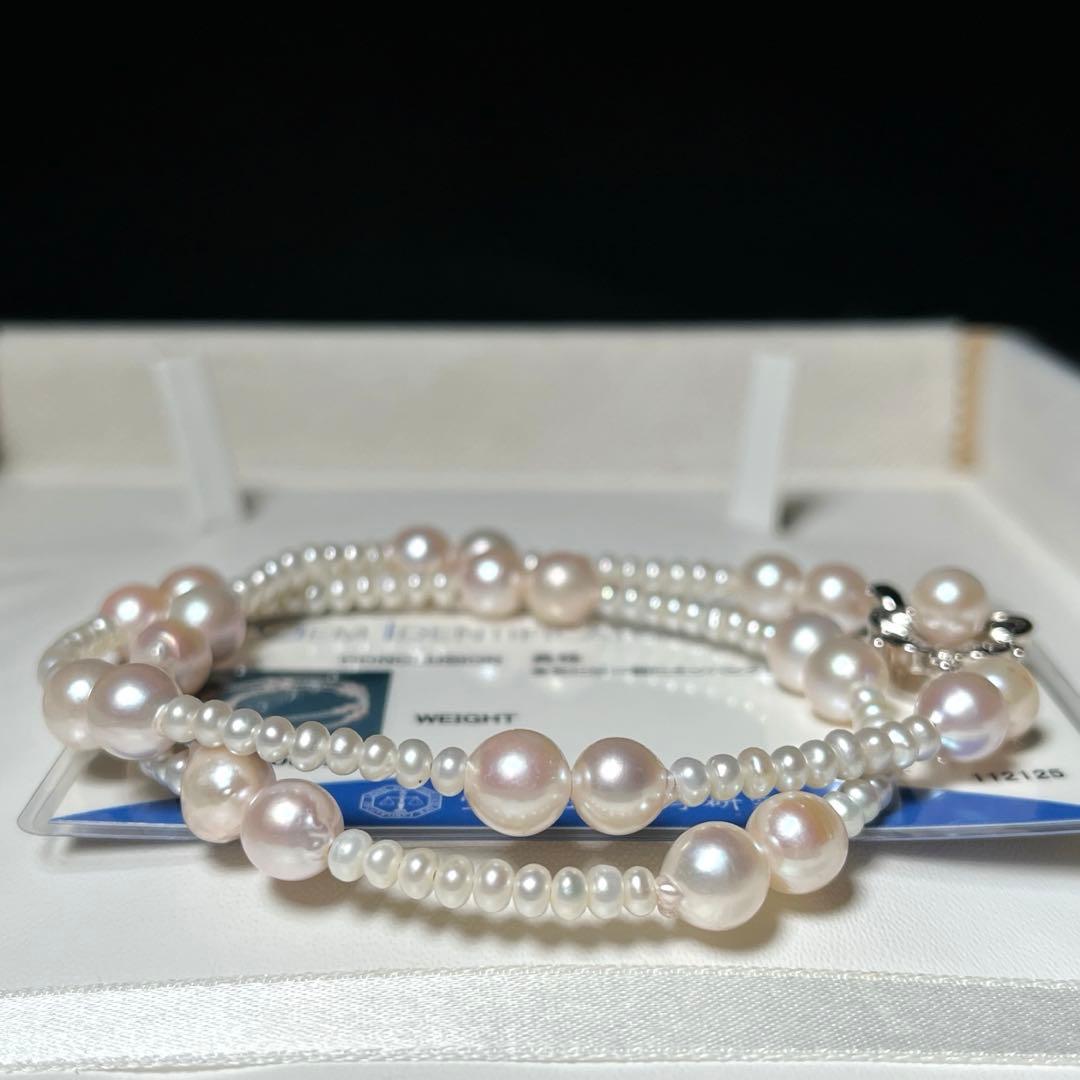 Akoya Pearl and Baby Pearl round necklace 3.4-7.5mm length 41 cm with silver imprint