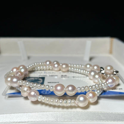 Akoya Pearl and Baby Pearl round necklace 3.4-7.5mm length 41 cm with silver imprint