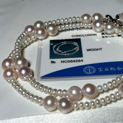 Akoya Pearl and Baby Pearl round necklace 3.4-7.5mm length 41 cm with silver imprint