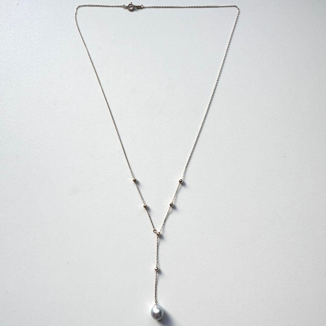 K10YG Akoya Pearl natural blue drop shape necklace with 8-8.5 mm pearls on a 45 cm chain