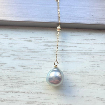 K10YG Akoya Pearl natural blue drop shape necklace with 8-8.5 mm pearls on a 45 cm chain
