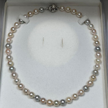 Akoya baroque pearl necklace featuring 8.6mm pearls and silver metal findings on a 48cm chain