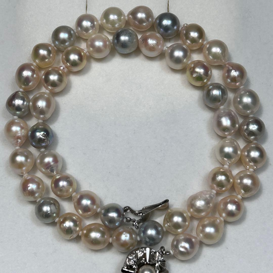 Akoya baroque pearl necklace featuring 8.6mm pearls and silver metal findings on a 48cm chain