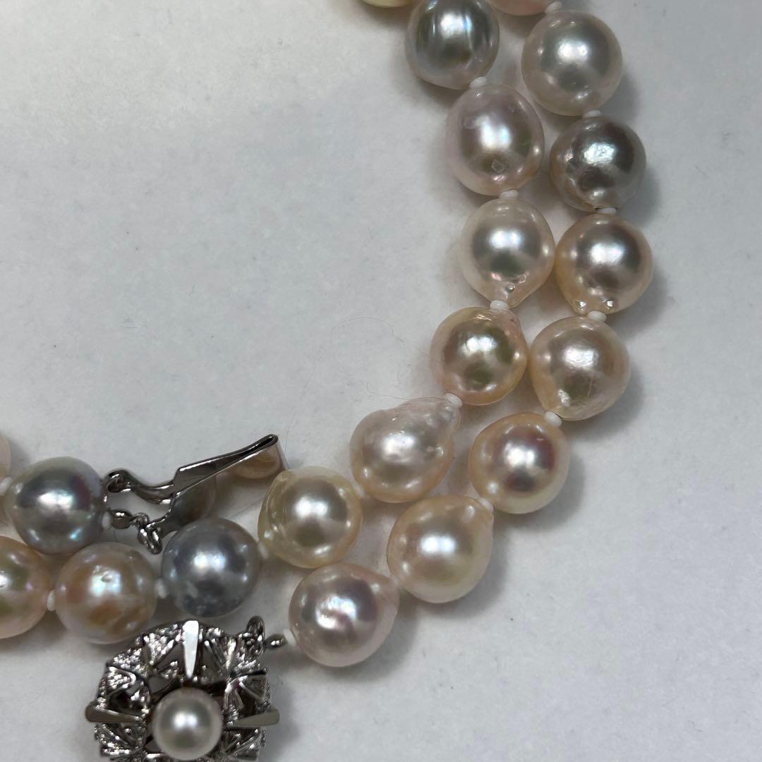 Akoya baroque pearl necklace featuring 8.6mm pearls and silver metal findings on a 48cm chain