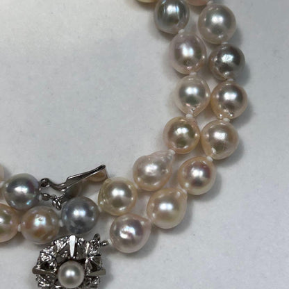 Akoya baroque pearl necklace featuring 8.6mm pearls and silver metal findings on a 48cm chain