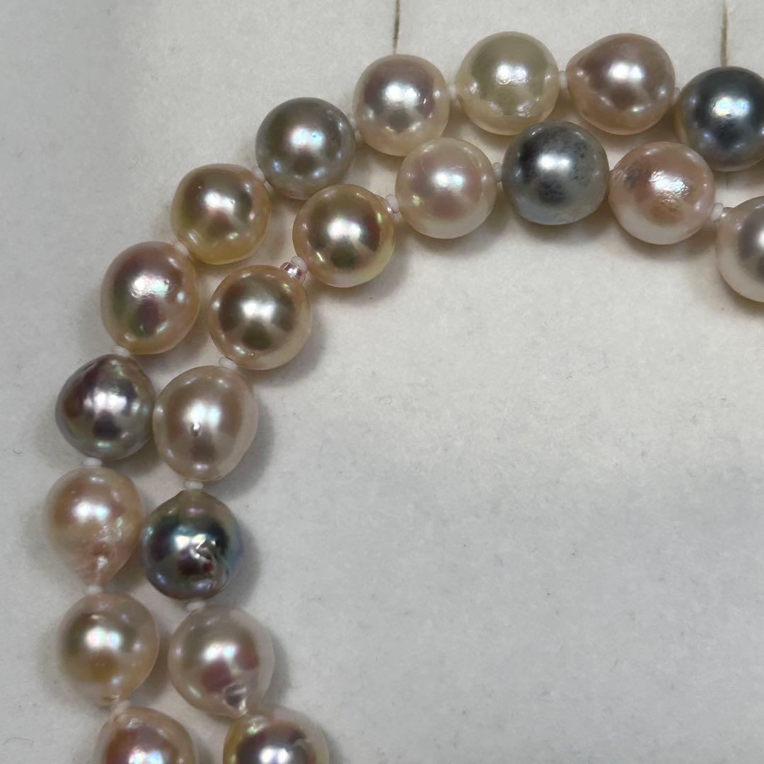 Akoya baroque pearl necklace featuring 8.6mm pearls and silver metal findings on a 48cm chain