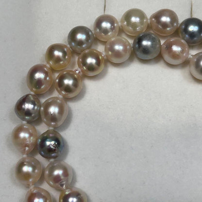Akoya baroque pearl necklace featuring 8.6mm pearls and silver metal findings on a 48cm chain