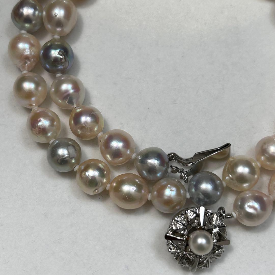 Akoya baroque pearl necklace featuring 8.6mm pearls and silver metal findings on a 48cm chain