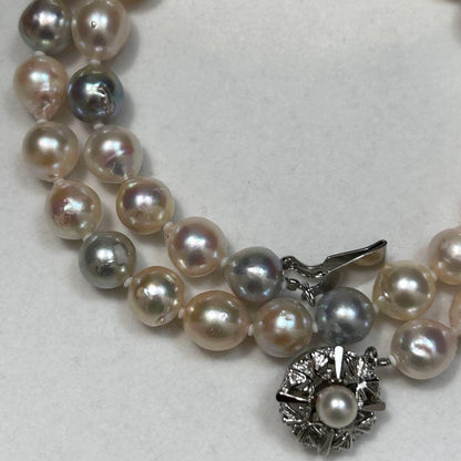 Akoya baroque pearl necklace featuring 8.6mm pearls and silver metal findings on a 48cm chain