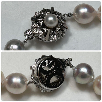 Akoya baroque pearl necklace featuring 8.6mm pearls and silver metal findings on a 48cm chain