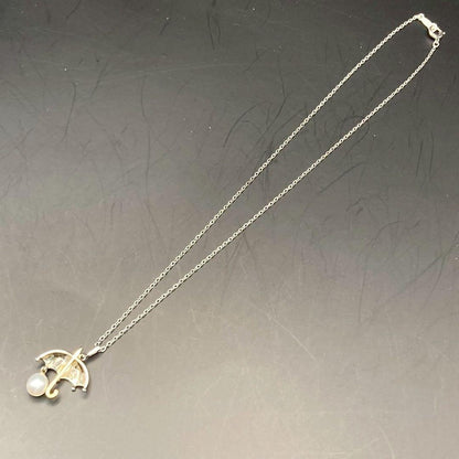 Mikimoto Necklace featuring parasol umbrella design with K18 gold, 0.6cm pearl, and 36cm silver chain