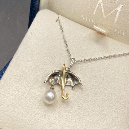 Mikimoto Necklace featuring parasol umbrella design with K18 gold, 0.6cm pearl, and 36cm silver chain