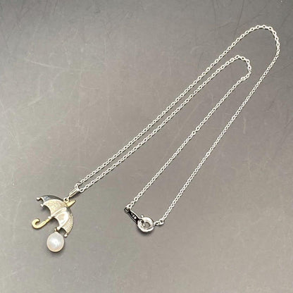 Mikimoto Necklace featuring parasol umbrella design with K18 gold, 0.6cm pearl, and 36cm silver chain