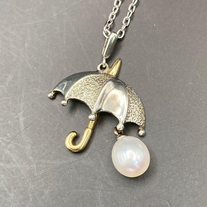 Mikimoto Necklace featuring parasol umbrella design with K18 gold, 0.6cm pearl, and 36cm silver chain