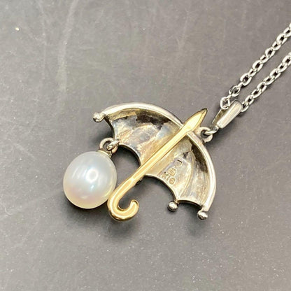 Mikimoto Necklace featuring parasol umbrella design with K18 gold, 0.6cm pearl, and 36cm silver chain