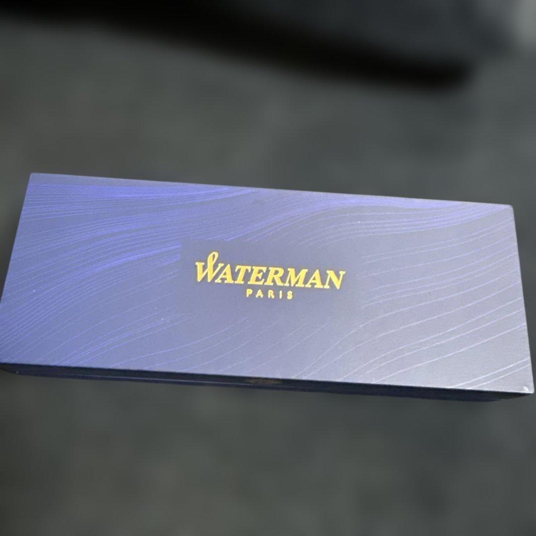 WATERMAN blue ball pen with 135mm length and sleek barrel shown on white background