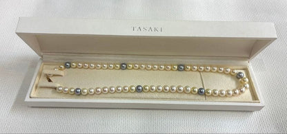 TASAKI multi-color Akoya pearl necklace with 6.5-6.9mm pearls and K18 yellow gold chain, 43cm length