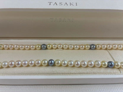 TASAKI multi-color Akoya pearl necklace with 6.5-6.9mm pearls and K18 yellow gold chain, 43cm length