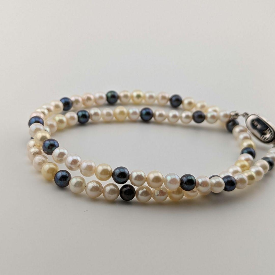 AM117 Akoya Baby Pearl Necklace with yellow, black, and white pearls and silver SV925 clasp, 45cm long