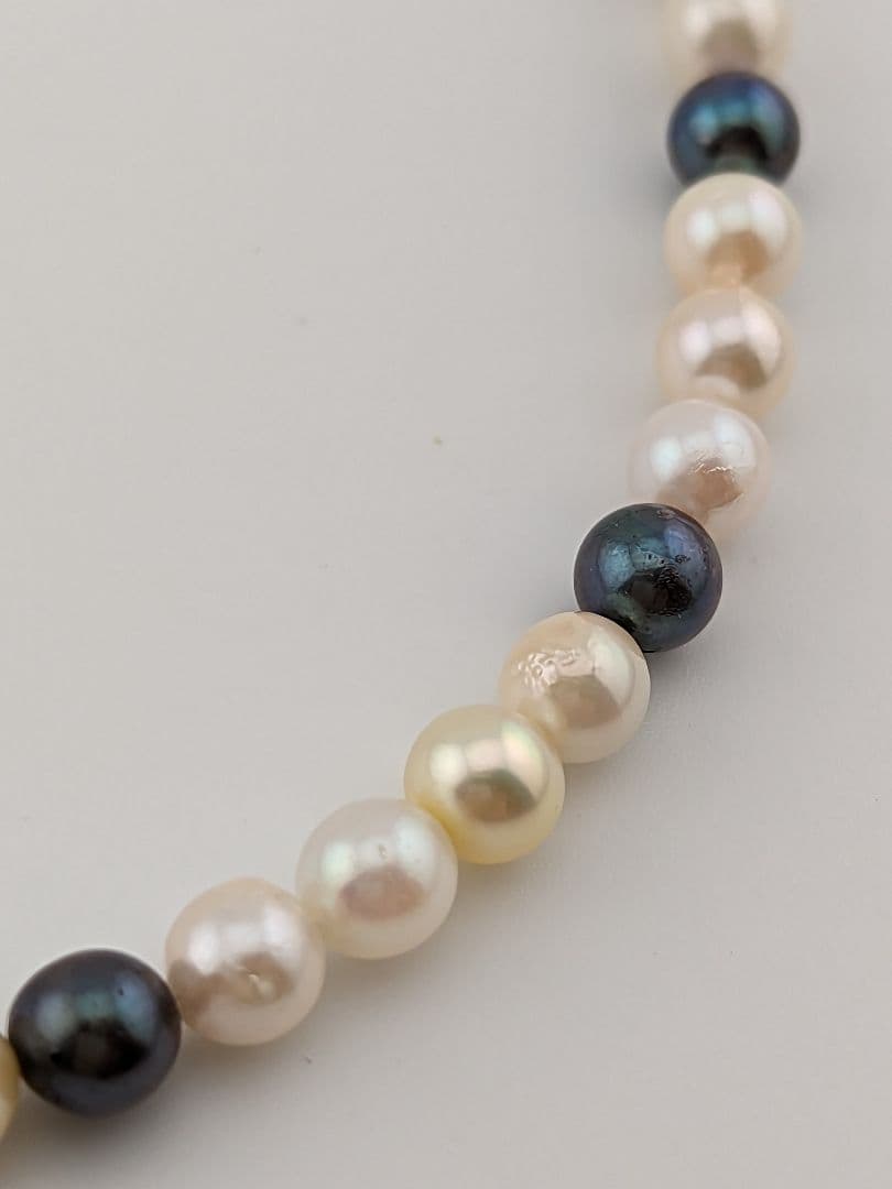 AM117 Akoya Baby Pearl Necklace with yellow, black, and white pearls and silver SV925 clasp, 45cm long