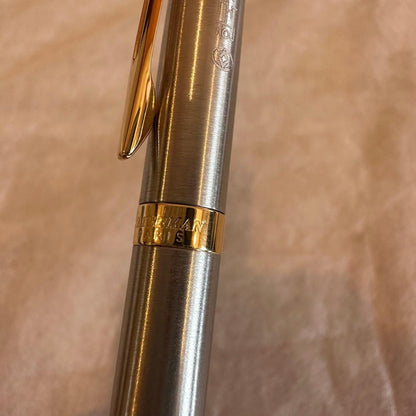 Waterman Ballpoint Pen with sleek black body and silver accents, measuring 14 cm long