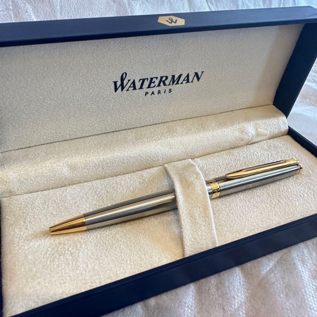 Waterman Ballpoint Pen with sleek black body and silver accents, measuring 14 cm long