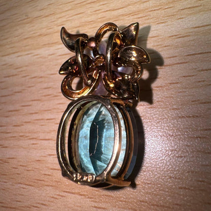 Tasaki necklace with 15.68ct blue topaz, pearl top, and small diamonds set in K18 gold