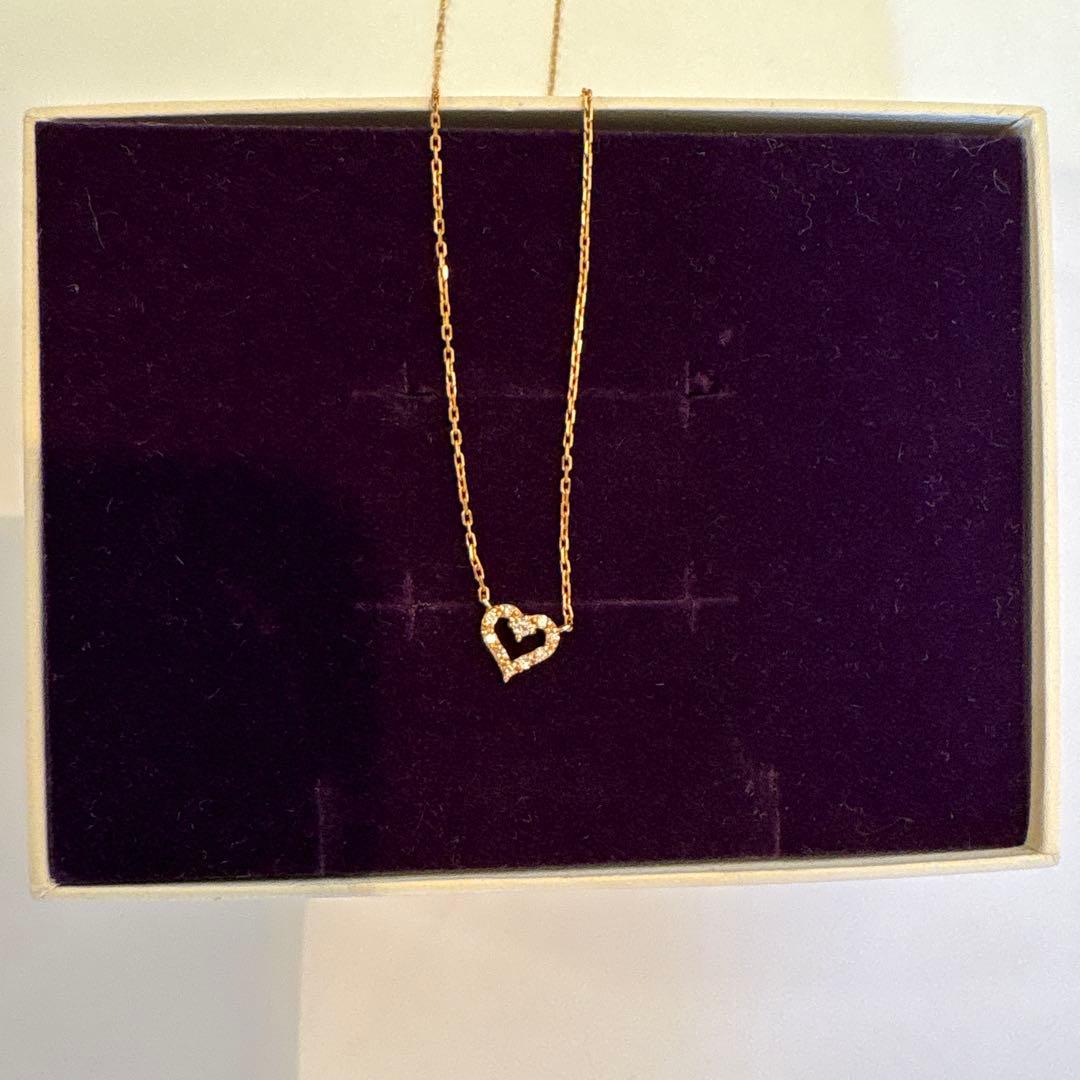 Agete Diamond Heart Necklace featuring 0.04ct diamond on 40.5cm K18 gold chain