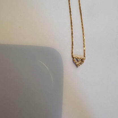 Agete Diamond Heart Necklace featuring 0.04ct diamond on 40.5cm K18 gold chain