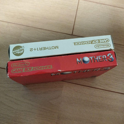 Mother 3 and Mother 1+2 game cartridges and original box for Game Boy Advance