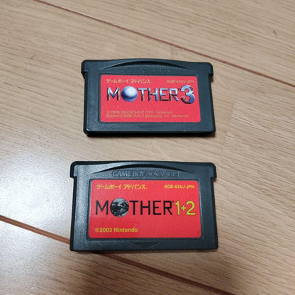 Mother 3 and Mother 1+2 game cartridges and original box for Game Boy Advance