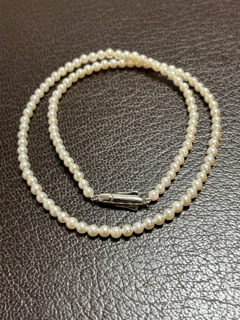 Tasaki Baby Pearl Necklace with white pearls on SV925 silver chain, 42cm length