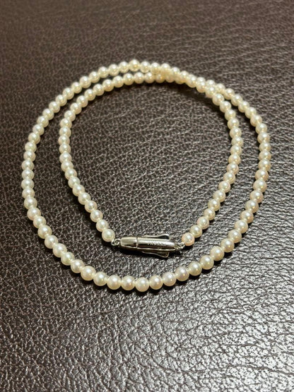 Tasaki Baby Pearl Necklace with white pearls on SV925 silver chain, 42cm length