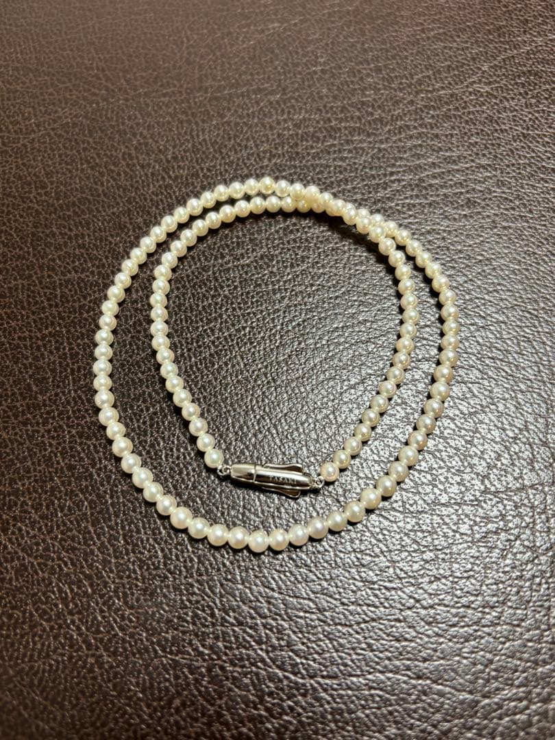 Tasaki Baby Pearl Necklace with white pearls on SV925 silver chain, 42cm length
