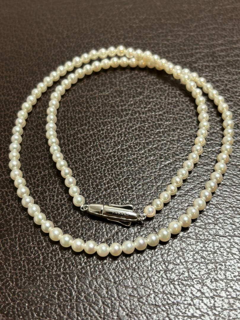 Tasaki Baby Pearl Necklace with white pearls on SV925 silver chain, 42cm length