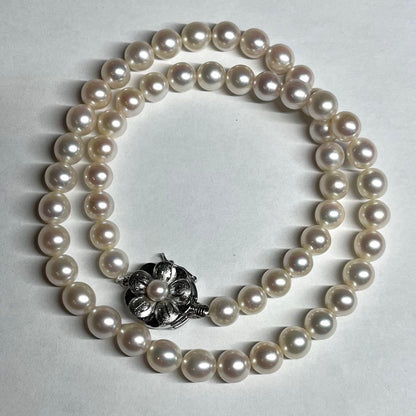 Teriyaki Akoya pearl necklace 6.0-6.5mm pearls on a 40 cm string with silver clasp and engraving