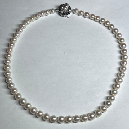Teriyaki Akoya pearl necklace 6.0-6.5mm pearls on a 40 cm string with silver clasp and engraving
