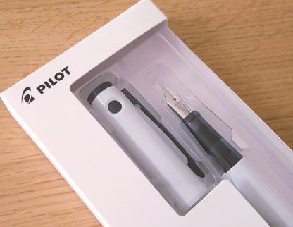 Pilot Livrite fountain pen with fine tip and white barrel shown on a white background