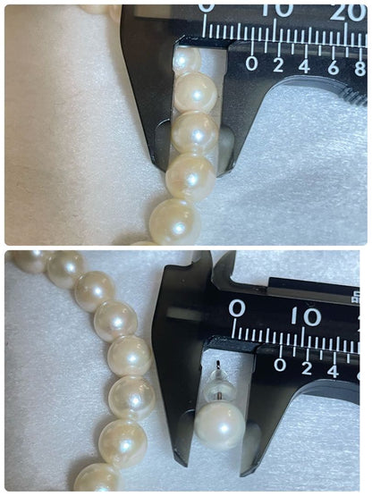 Yamato Akoya genuine 7mm pearl necklace and earrings set in champagne gold with white gold posts