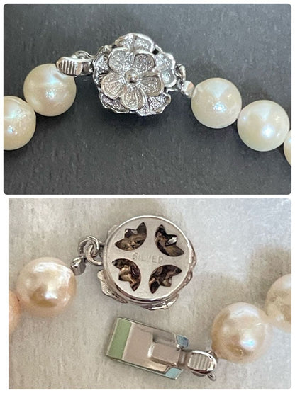 Yamato Akoya genuine 7mm pearl necklace and earrings set in champagne gold with white gold posts