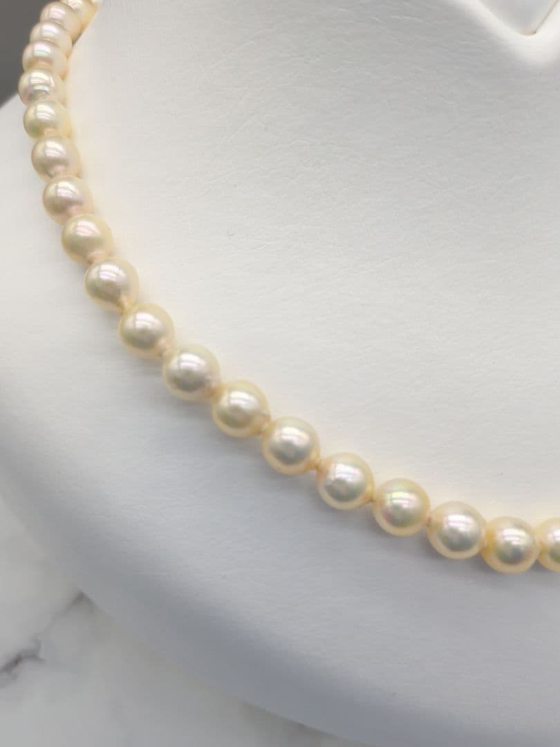 Akoya genuine pearl necklace with 7-7.5mm champagne tone pearls and silver clasp, total length 42.3cm
